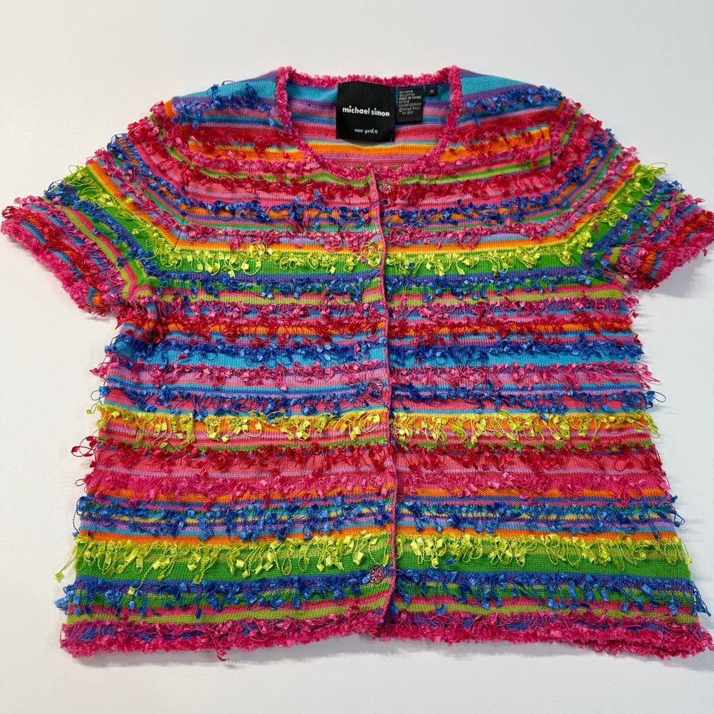 Michael‎ Simon Women 
Size M NY Rainbow Knit Button Front Cardigan Sweater